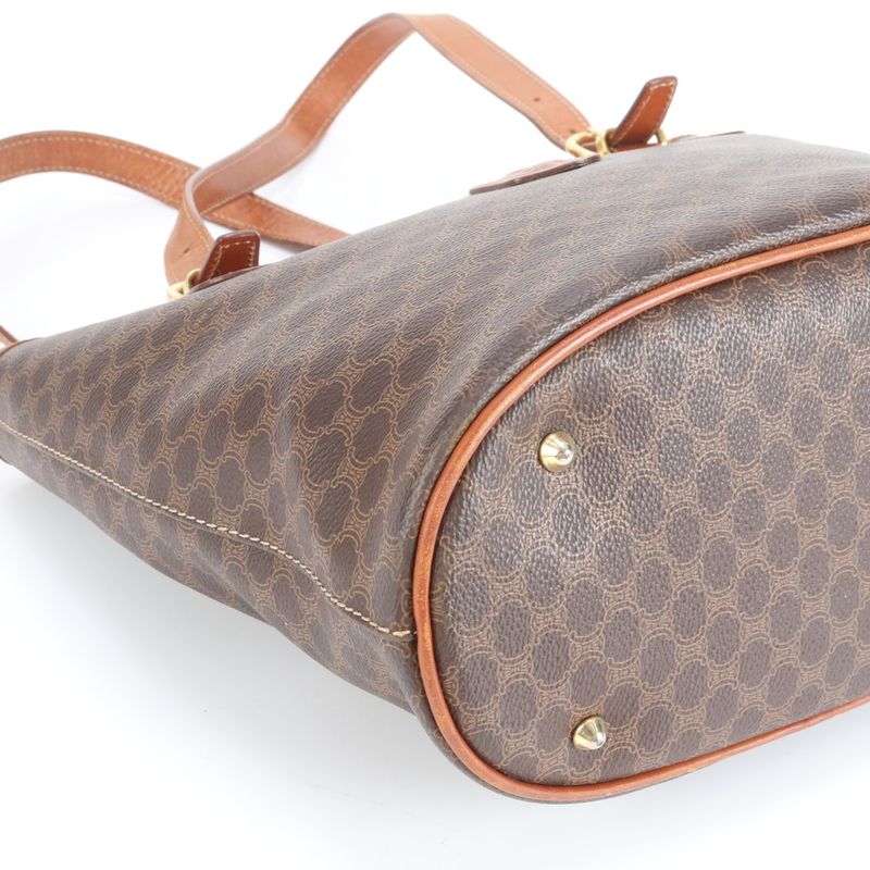 Vintage Celine Macadam Triomphe Leather Tote Bag Shoulder Hand Brown Women's