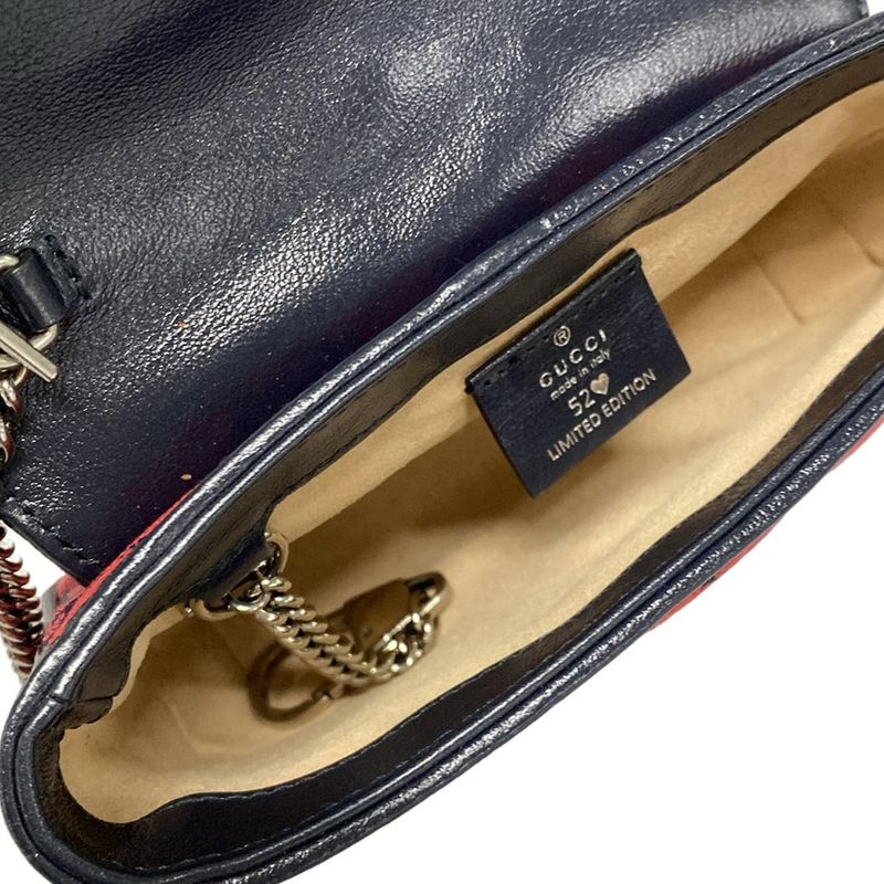 Gucci GG Marmont 661332 Red And Dark Navy Chain Shoulder Mini Bag Limited