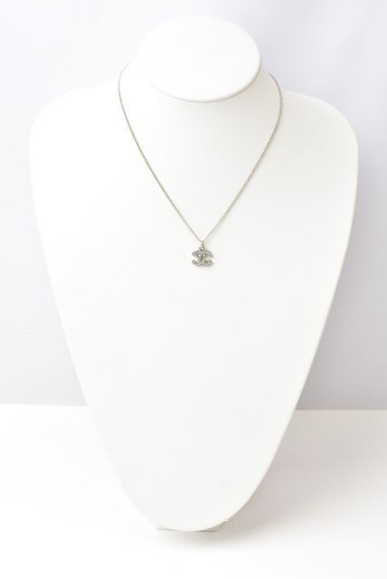 Chanel Necklace Pendant Chanel Coco Mark CC Rhinestone Silver White