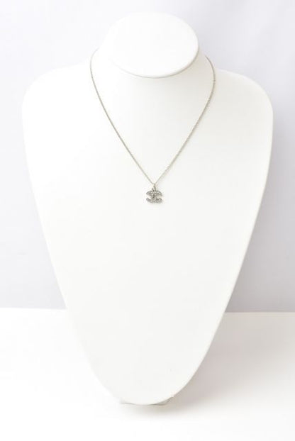 Chanel Necklace Pendant Chanel Coco Mark CC Rhinestone Silver White