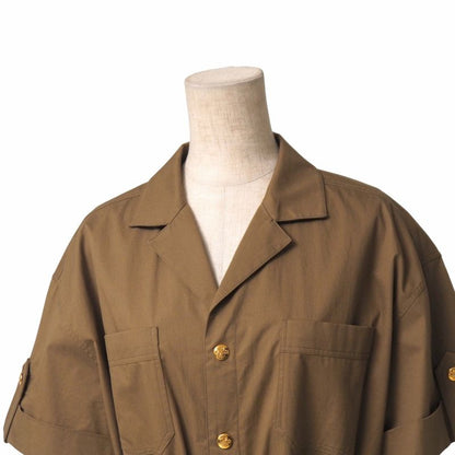 Celine Cotton Twill Safari Dress Size 34 Sulky Logo Gold Button Belted Ribbon