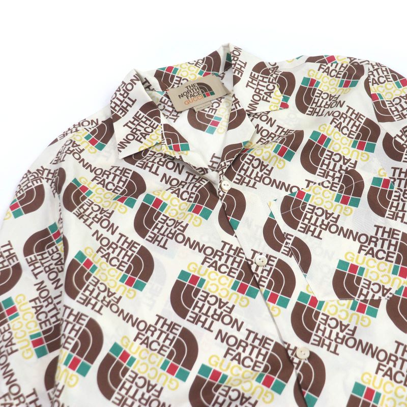 Gucci THE North FACE The North Face 654766 100% Silk Full Logo Open Collar