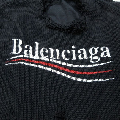 21aw Balenciaga 662718 T3212 Destroyed Knit Hoodie Black Campaign Logo XS