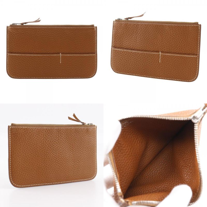 Hermes Dogon GM Taurillon Clemence Gold Brown □J Unisex Long Wallet