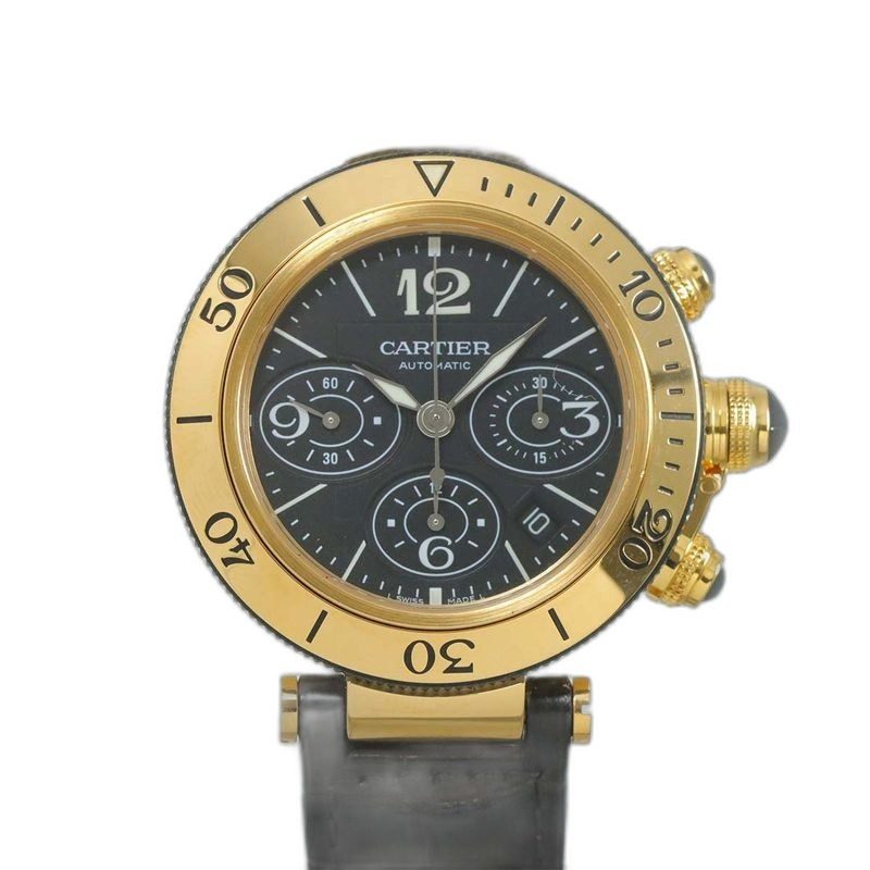 Cartier Pasha Seatimer Chronograph Watch Date 18k Yellow Gold Automatic