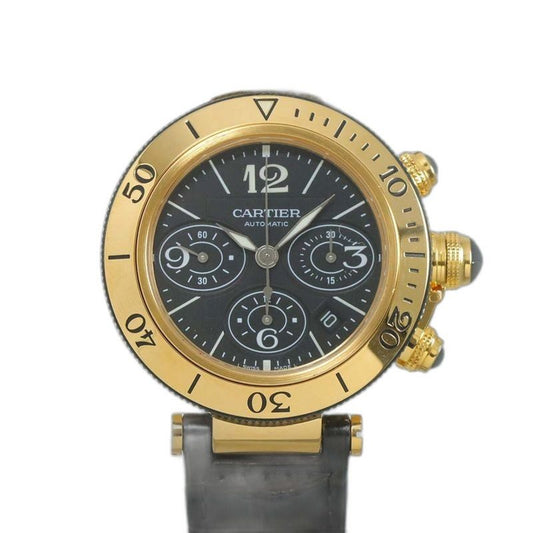 Cartier Pasha Seatimer Chronograph Watch Date 18k Yellow Gold Automatic