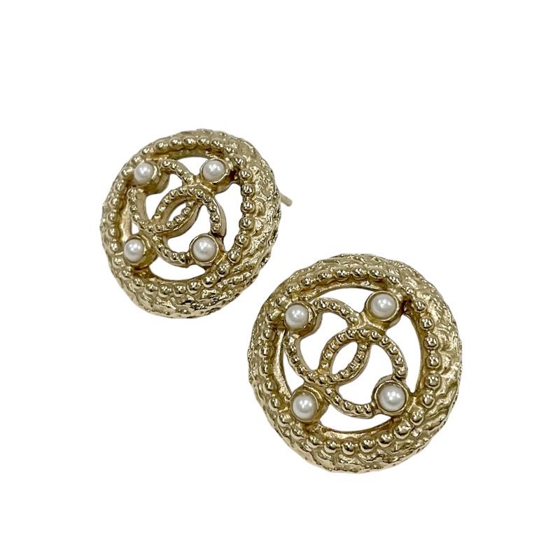 Chanel Earrings Coco Mark Pearl Round Gold