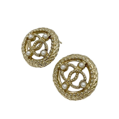 Chanel Earrings Coco Mark Pearl Round Gold