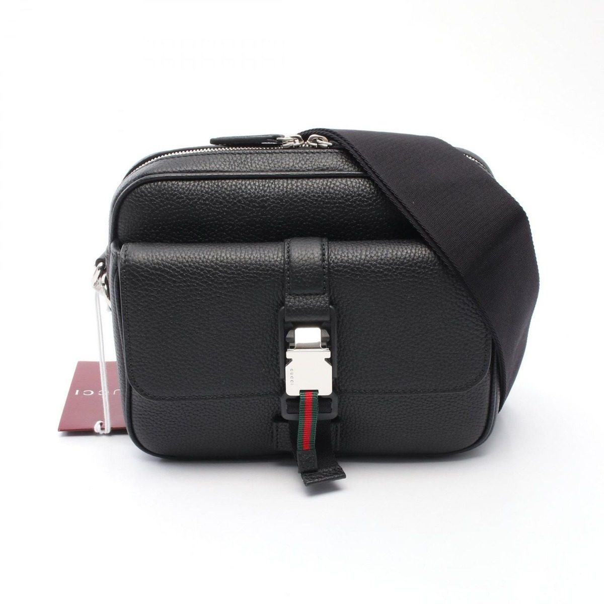 Gucci Shoulder Bag Web Stripe Black Leather