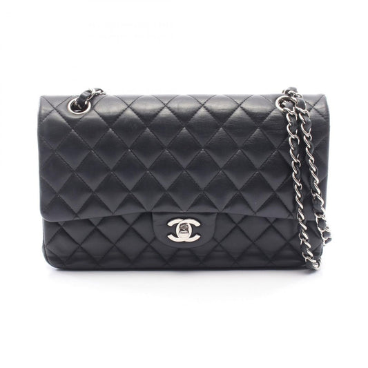 Chanel Shoulder Bag Quilted Double Flap Black Lambskin