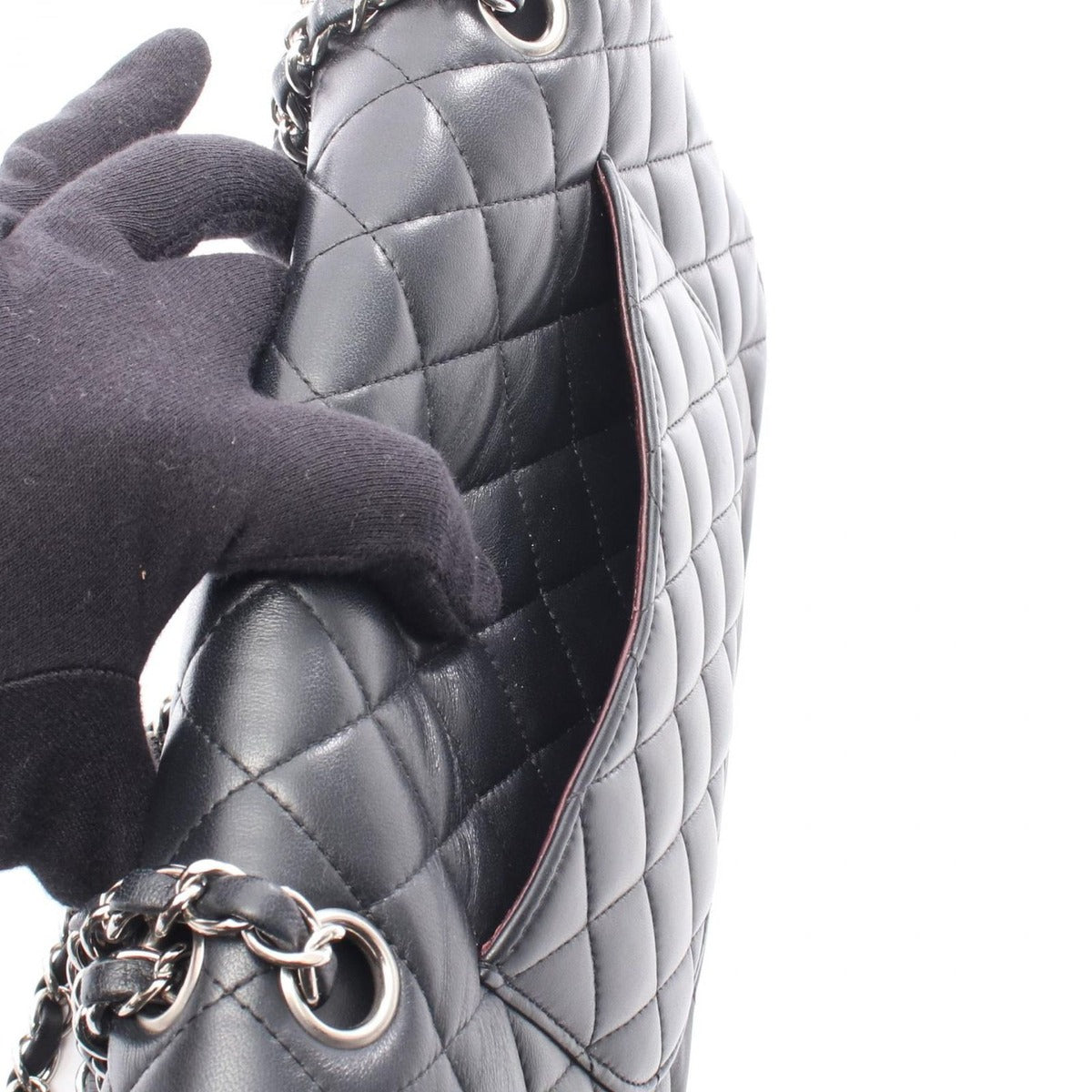 Chanel Shoulder Bag Quilted Double Flap Black Lambskin — view 6