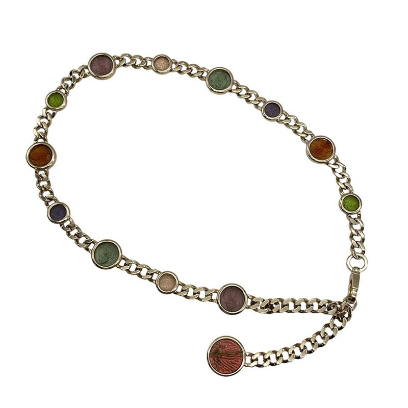 Bulgari Bvlgari Belt Gold Chain Glass Circle Multicolor