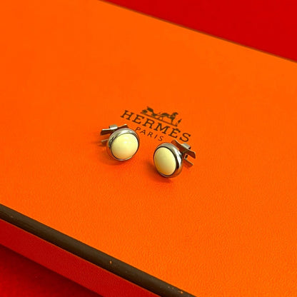 Hermes Eclipse Round Earrings Metal Small Items Silver Ivory