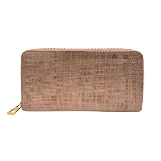 Loewe Linen Zip Wallet Long Round Zipper Anagram Leather Pink Beige