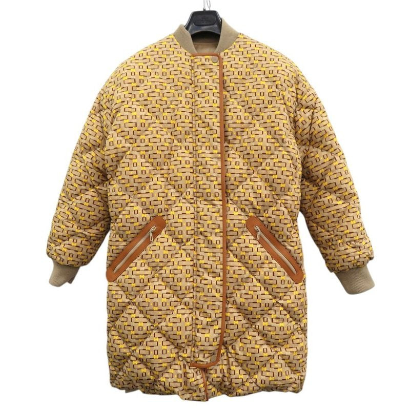 Hermes Reversible Long Down Jacket With Belt Leather Patch H Logo Allover Serie