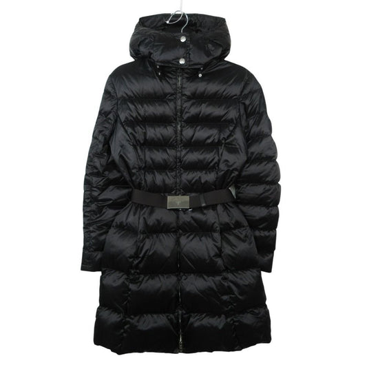Prada Down Coat with Emblem Logo Belt Black 36