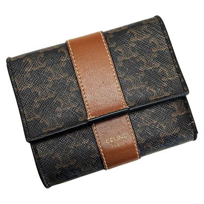 Celine Triomphe Brown Trifold Wallet Gold Hardware
