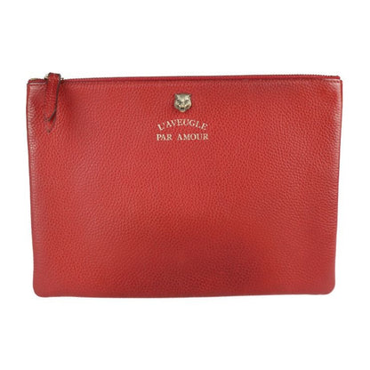 Gucci Clutch Bag Leather Red Animalier Second Taiga Angry Cat