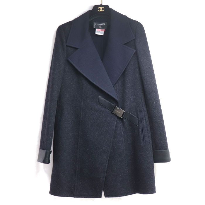 Chanel Wrap Coat Grey Navy 38