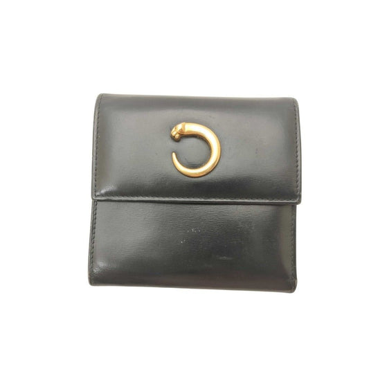 Cartier Wallet Panthère Black Leather Trifold Gold