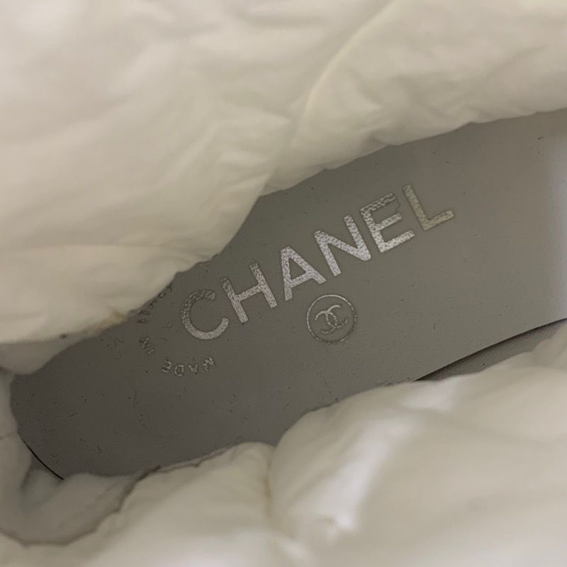 Chanel Boots Short Boots Shoes Nylon Leather White Black Matelasse Chain Belt