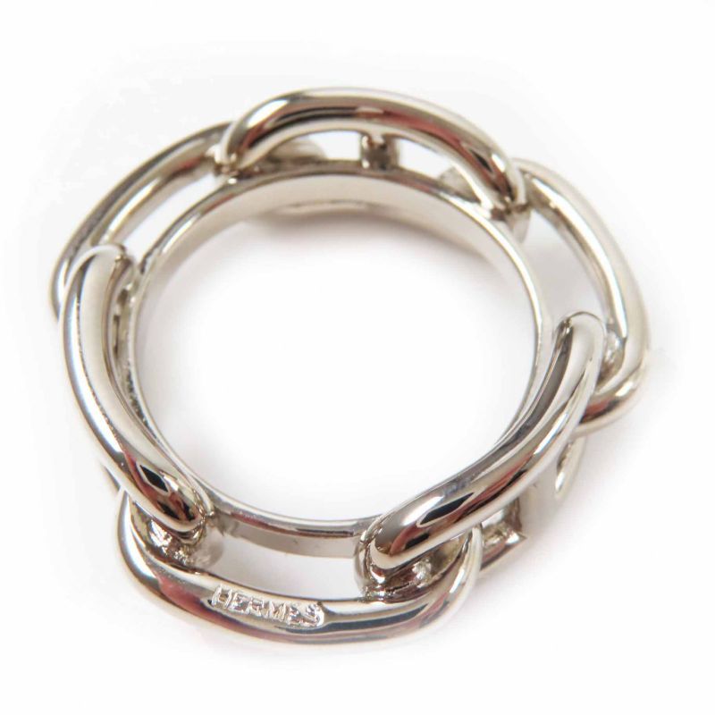 Hermes Lucade Chaine D'ancre Scarf Ring Metal Silver With Box Ladies