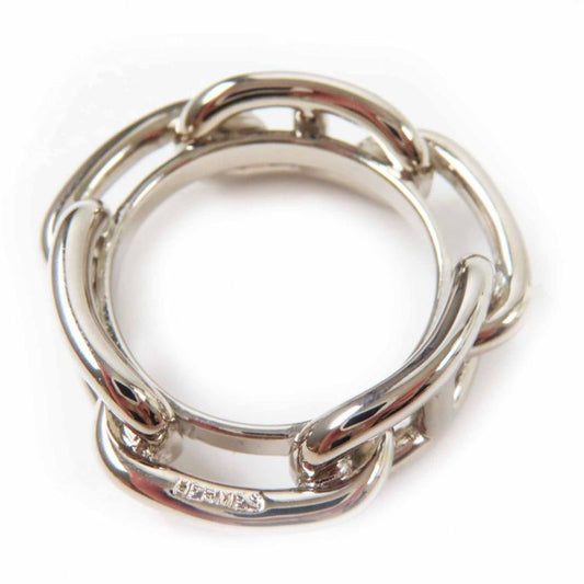 Hermes Lucade Chaine D'ancre Scarf Ring Metal Silver With Box Ladies