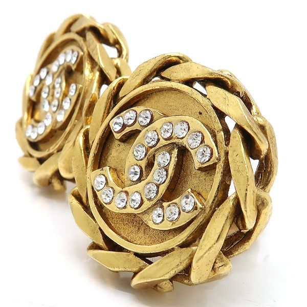 Chanel Earring Vintage GP Rhinestone Coco Mark Diameter Approx 3cm (1.18in)