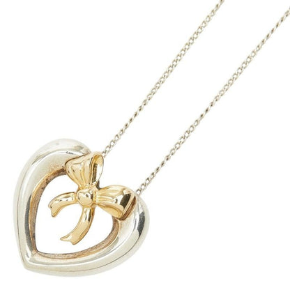Tiffany & Co Heart Ribbon Necklace Silver Gold 18k Yellow