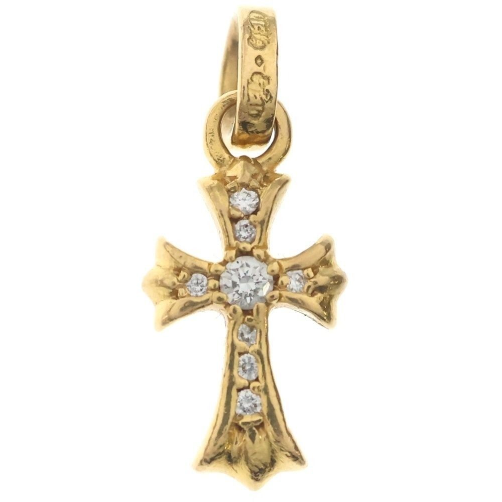Chrome Hearts 22k Crs Bbyfat P Dia Baby Fat Cross Pave Diamond Pendant Top Gold