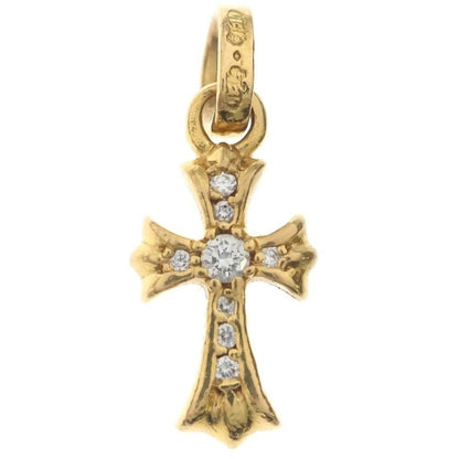 Chrome Hearts 22k Crs Bbyfat P Dia Baby Fat Cross Pave Diamond Pendant Top Gold