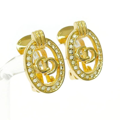 Christian Dior GP Rhinestone CD Logo Earrings Ladies Gold 419038 Earrings