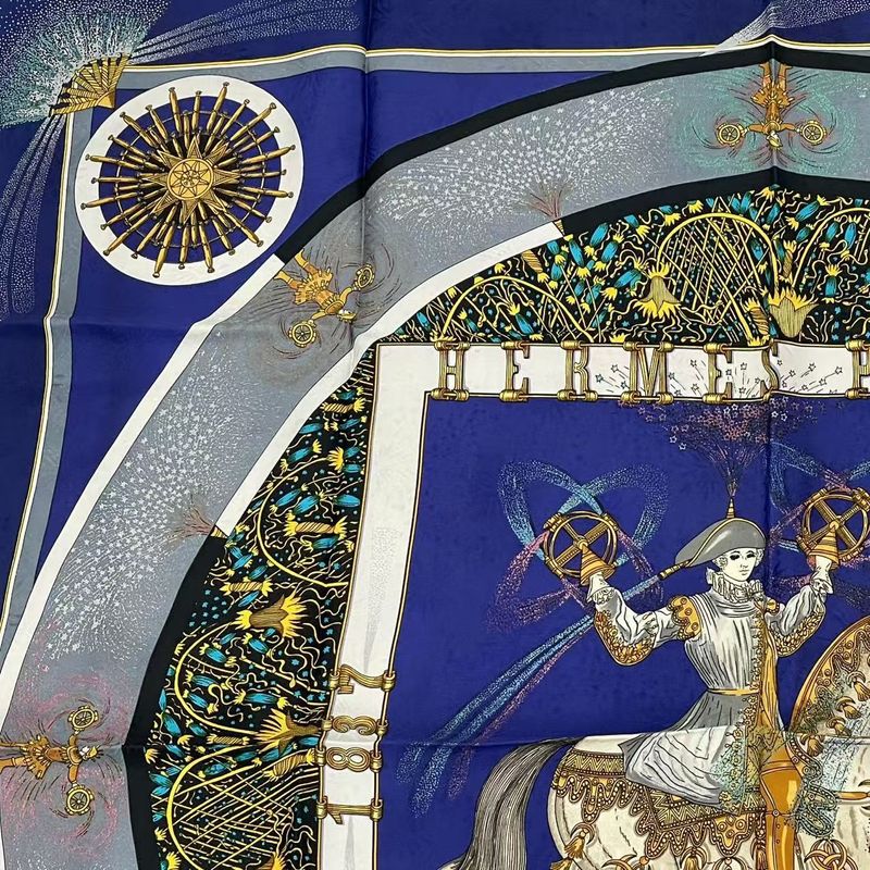 Hermes Carree 90 FEUX D'artifice Artisanal Fire Silk Scarf Navy