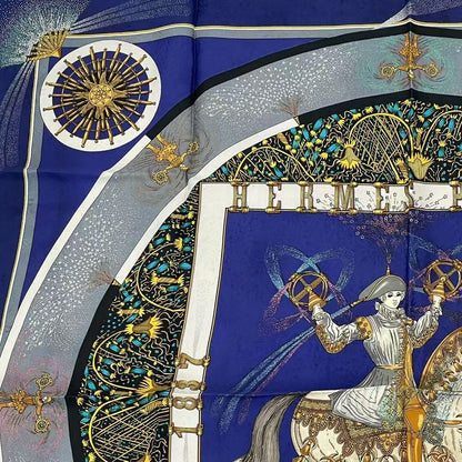 Hermes Carree 90 FEUX D'artifice Artisanal Fire Silk Scarf Navy