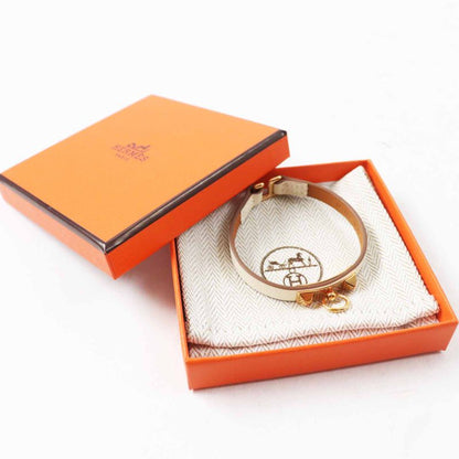 Hermes Rival Mini Bracelet Pink Gold Hardware Leather Cles T3 U Engraved With