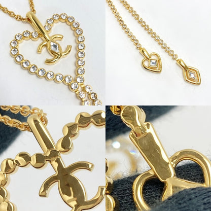 Chanel Cocomark Heart Necklace L23c Gold GP Rhinestone