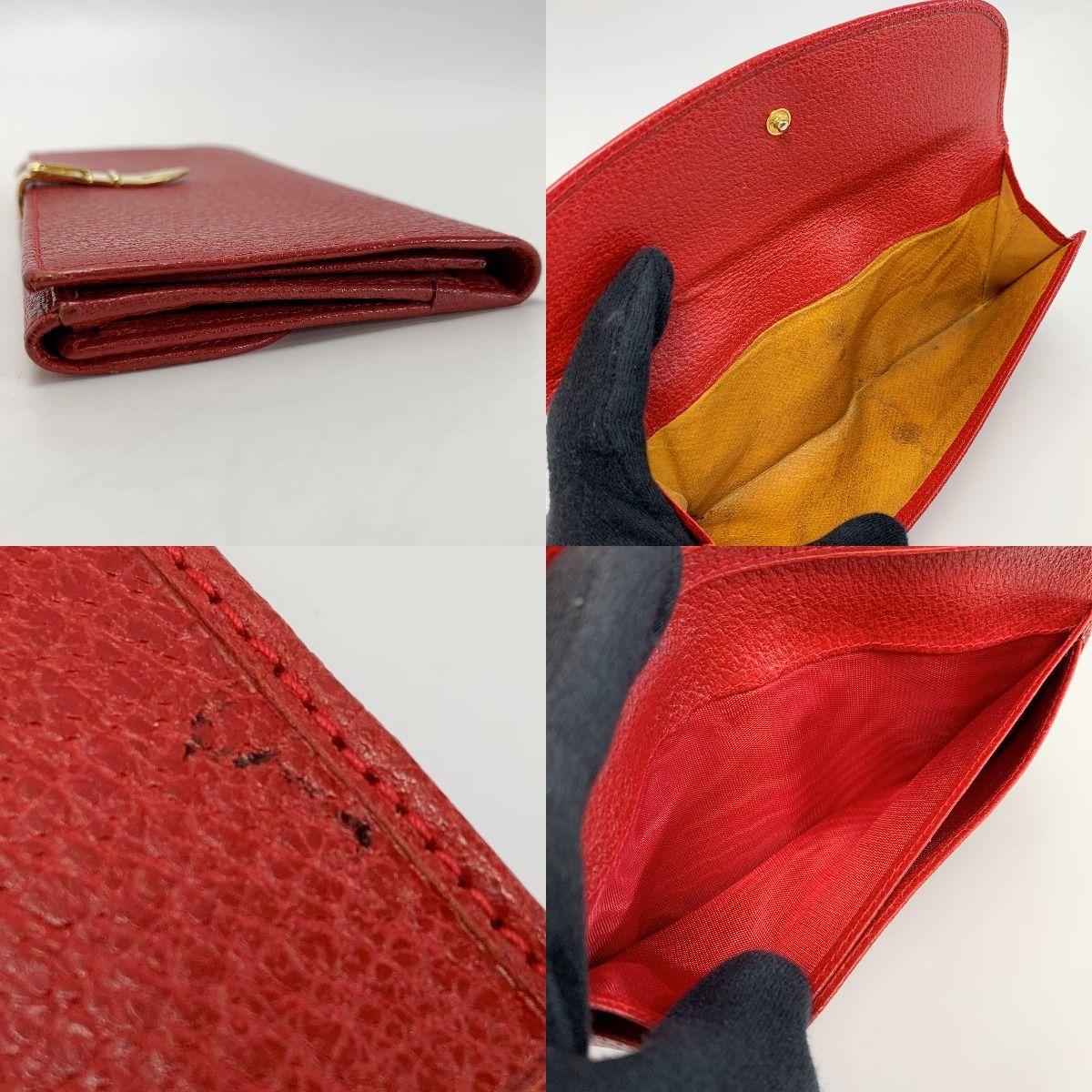 Gucci W Hook 035 661 Red Long Wallet Ladies Gold Hardware