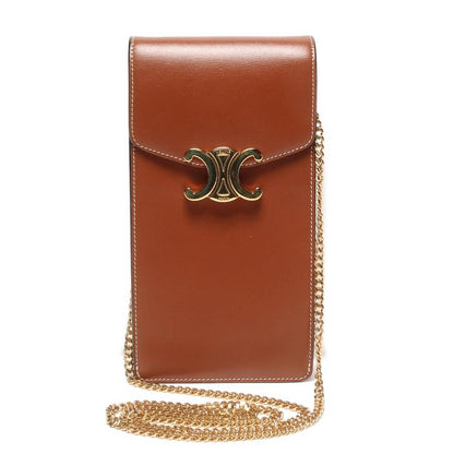 Celine Chain Shoulder Bag Crossbody Mobile Pouch Shiny Calfskin Brown And Others