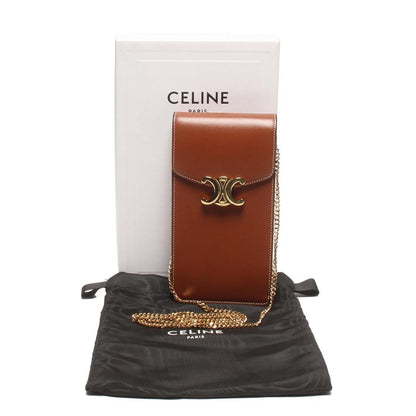 Celine Chain Shoulder Bag Crossbody Mobile Pouch Shiny Calfskin Brown And Others — view 9