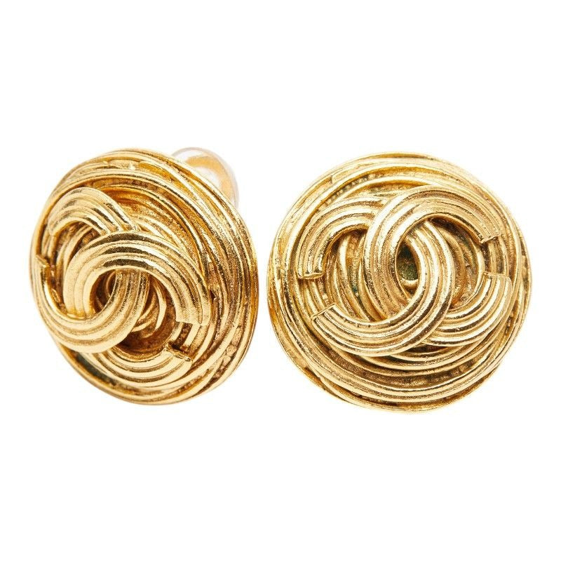 Chanel CC Logo Vintage Earrings Gold Plated