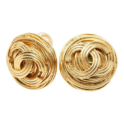 Chanel CC Logo Vintage Earrings Gold Plated