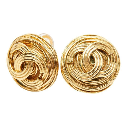 Chanel CC Logo Vintage Earrings Gold Plated