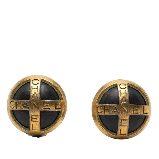 Chanel Vintage Logo Gold Black Plated