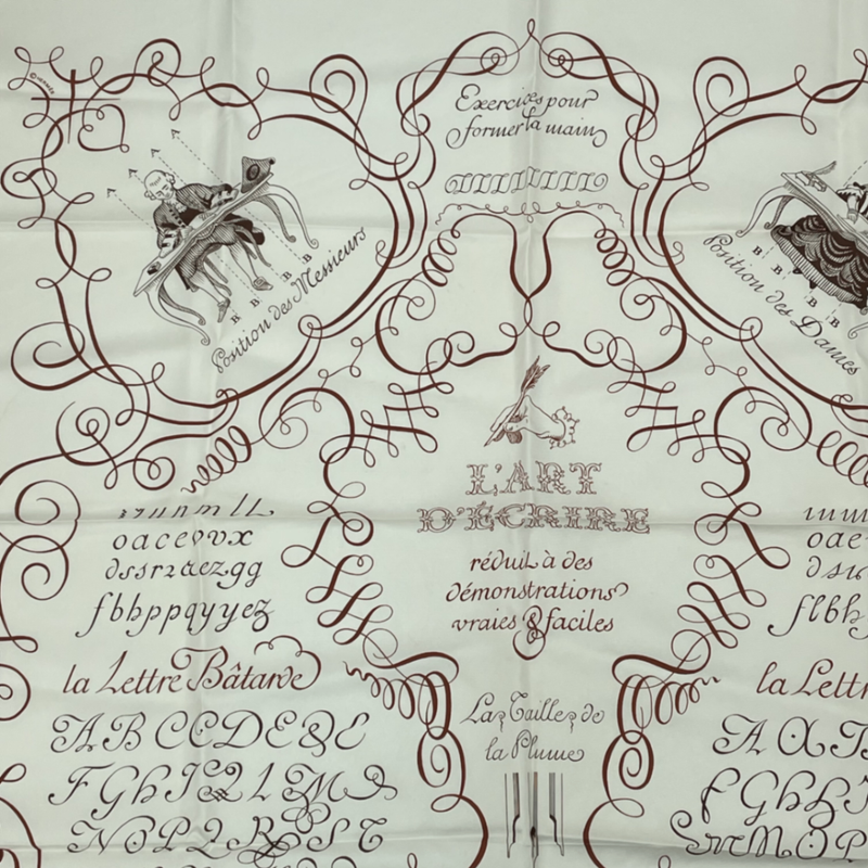 Hermes Carre 90 LART Decrire Scarf White Silk