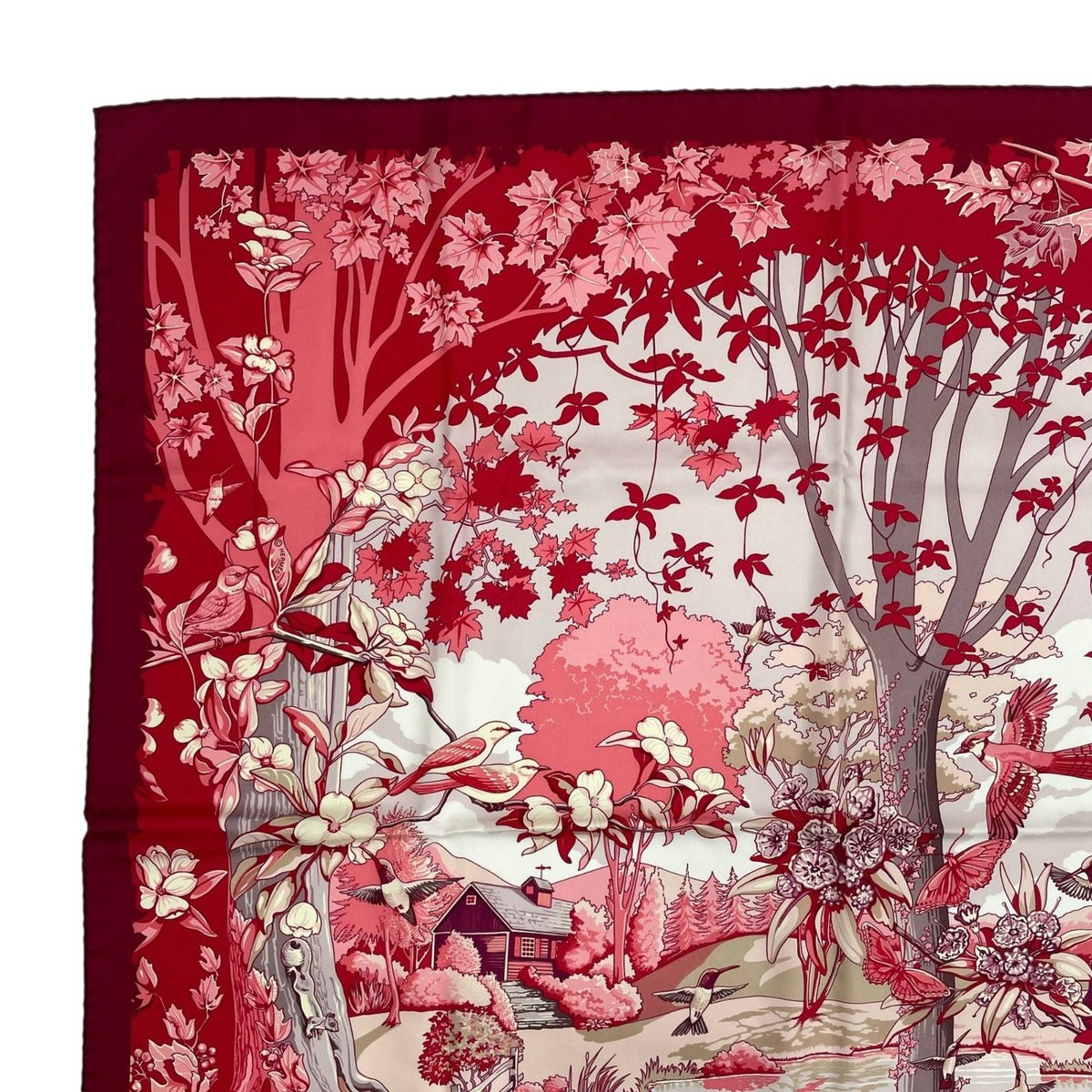 Hermes Carre 90 New England Garden Red Scarf 100% Silk — view 3