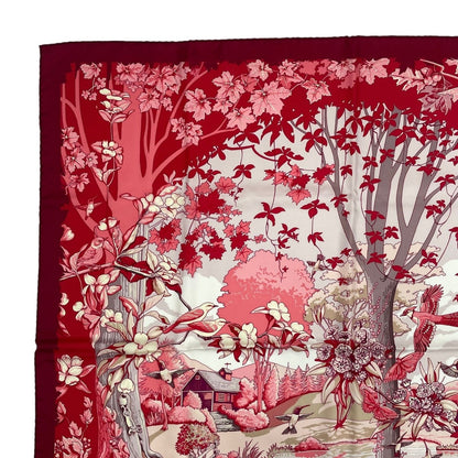 Hermes Carre 90 New England Garden Red Scarf 100% Silk — view 3