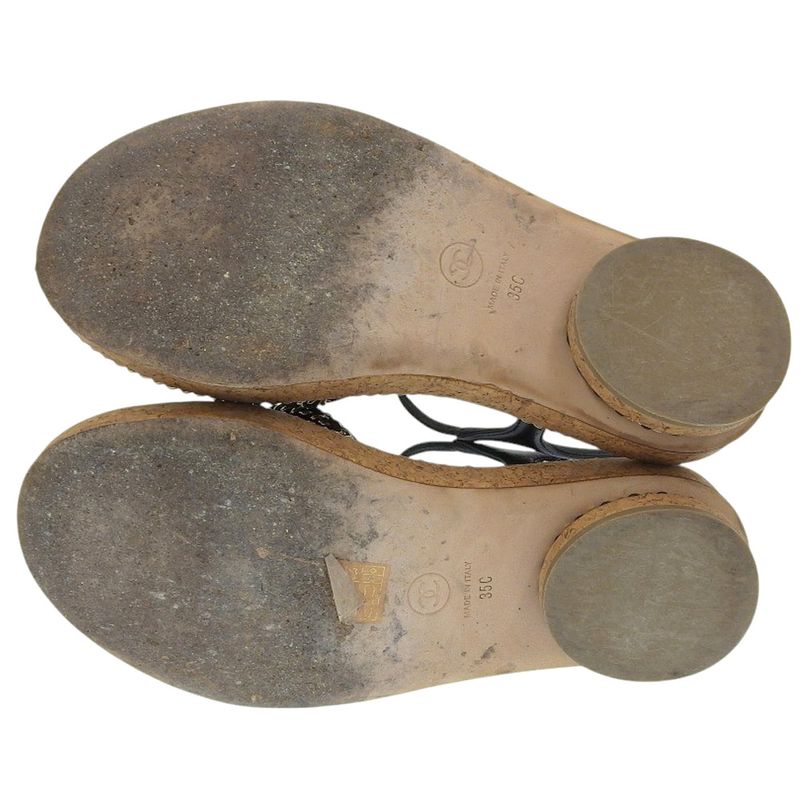 Chanel Leather Coco Mark Chain Strap Sandals G35779 35C Approx 22.5cm (8.86in)