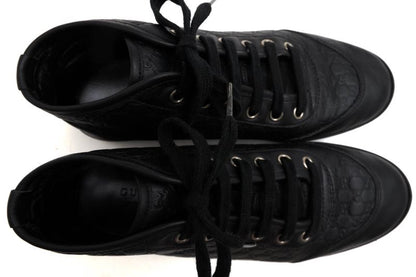 Gucci Shoes Sneakers Shoes High Cut Ladies Women Leather Genuine Black 391499