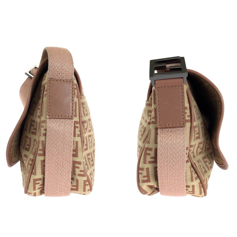 Fendi Zucchino Beige Pink Silver Hardware Canvas/leather Shoulder Bag Pochette