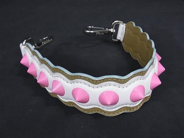 Fendi Strap You Mini Leather Studded Handle Strap For Bags White And